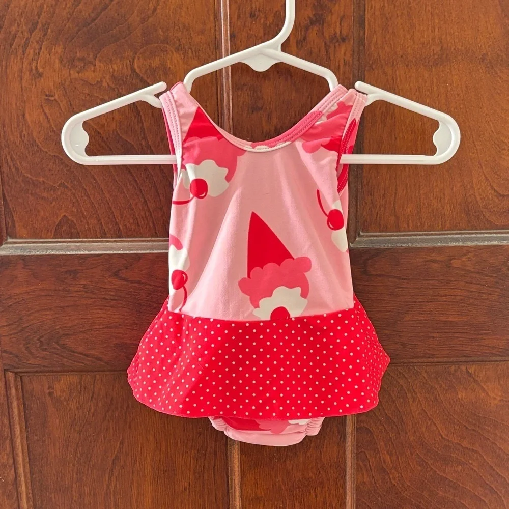 iplay 3-6mo Ice Cream Tank Suit w Polka Dot Skirt & built in Swim Diaper, GUC